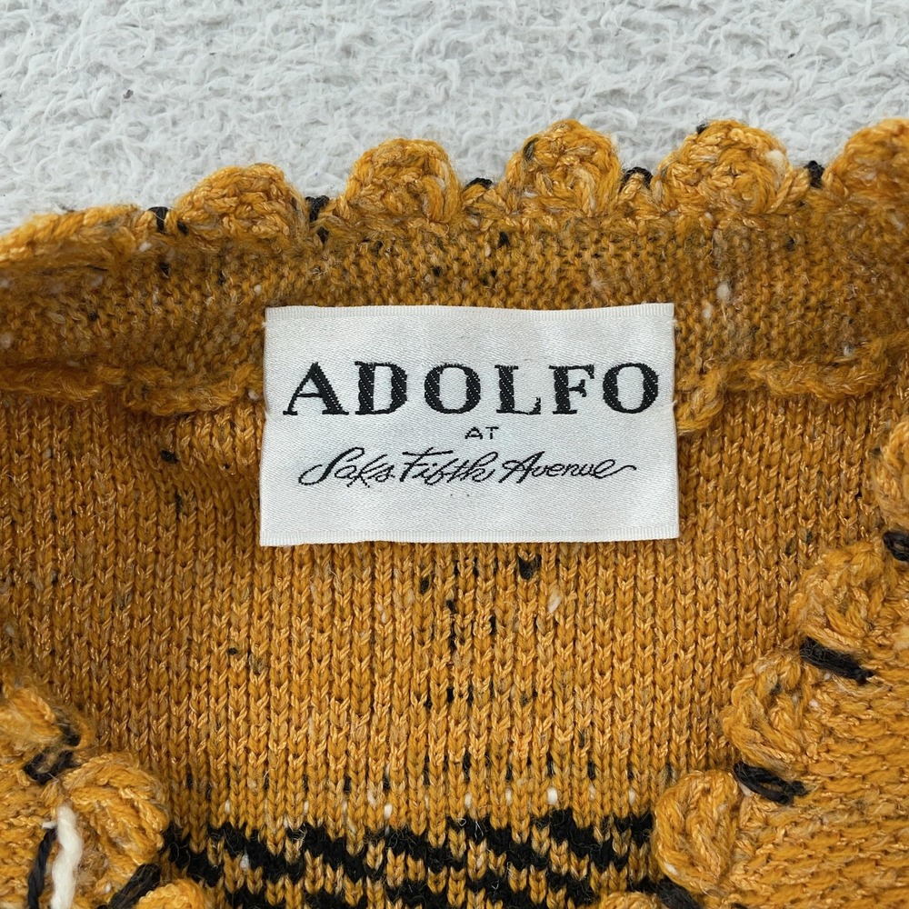 Vintage Adolfo Saks Fifth Avenue Sweater Jacket Women's Small Yellow Plaid 80s - Picture 7 of 10